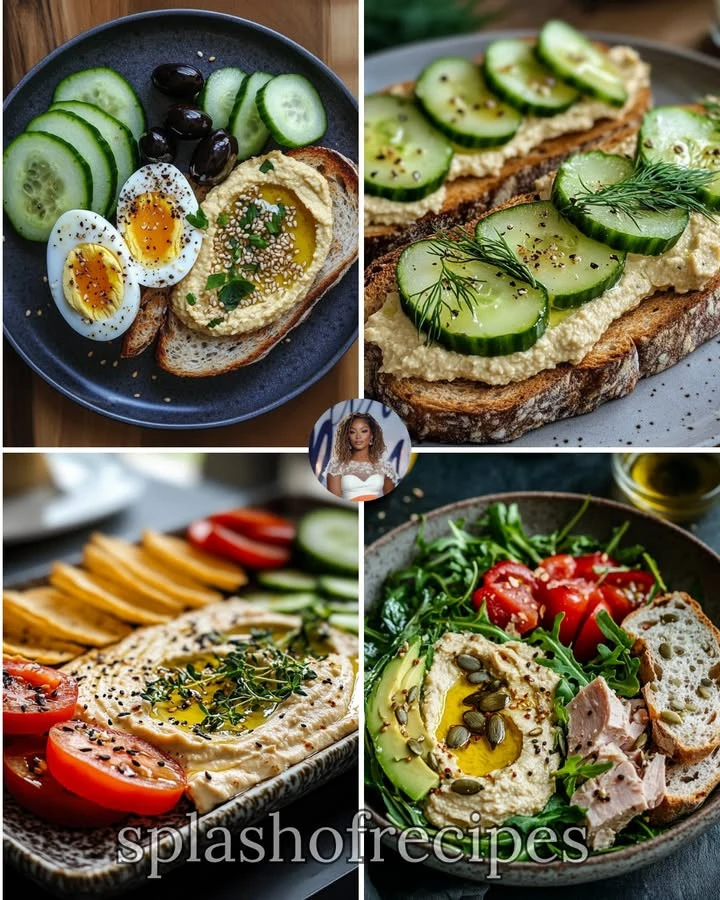 Breakfast toast featuring hummus and a boiled egg, perfect for a nutritious start.