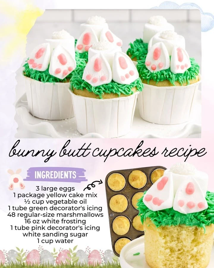 Cute Bunny Butt Cupcakes for Easter celebration