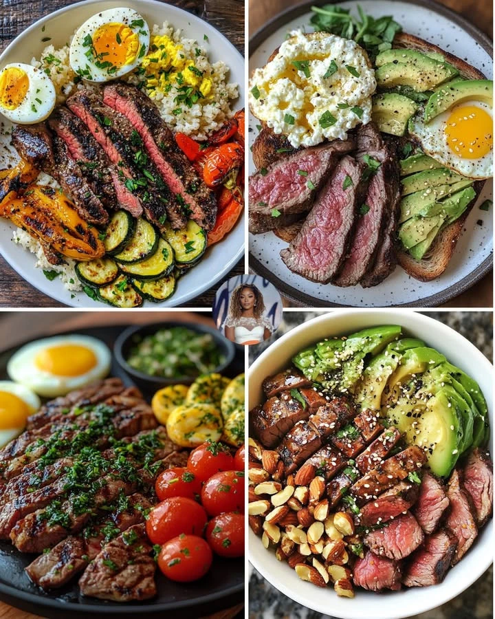 Cajun Butter Steak served with vibrant roasted peppers on a plate