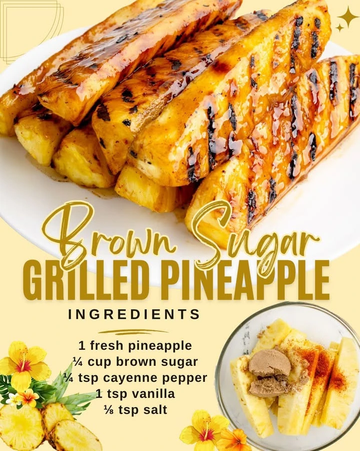 Caramelized brown sugar grilled pineapple on a platter