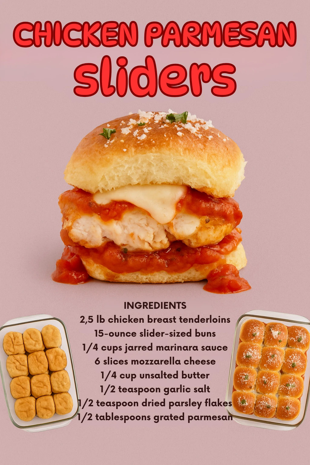 Cheesy chicken parmesan sliders served on a platter