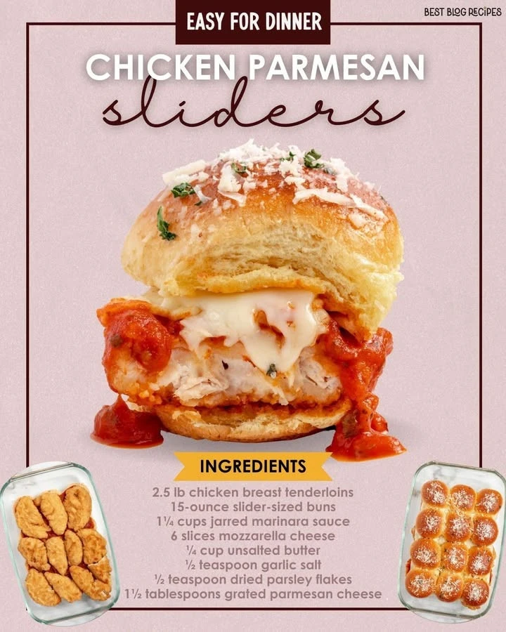 Cheesy Chicken Parmesan sliders on a platter, ready to serve.