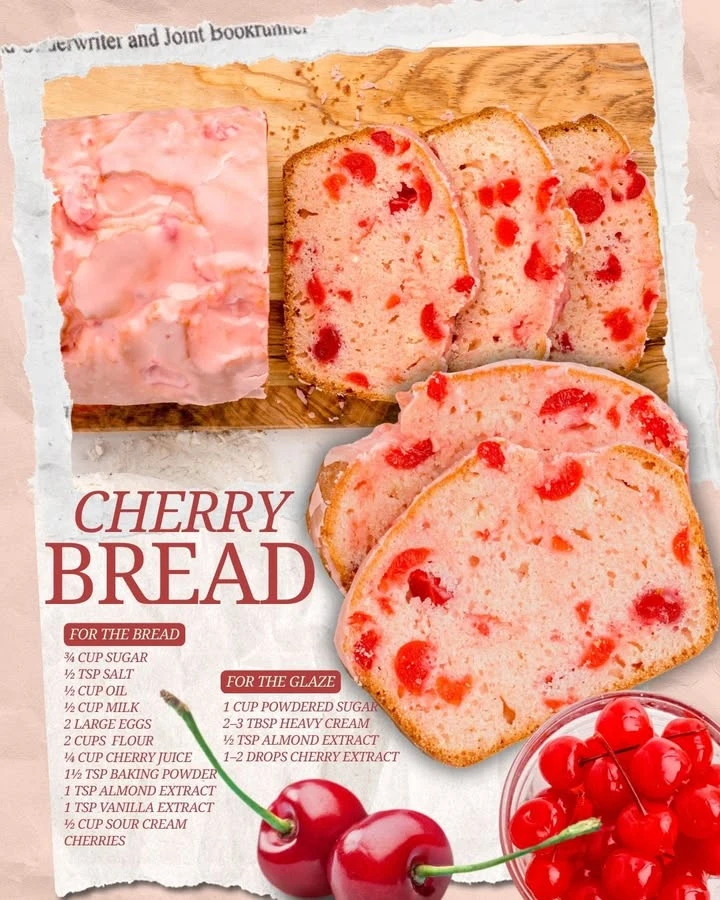 Freshly baked Cherry Bread with vibrant cherries on display
