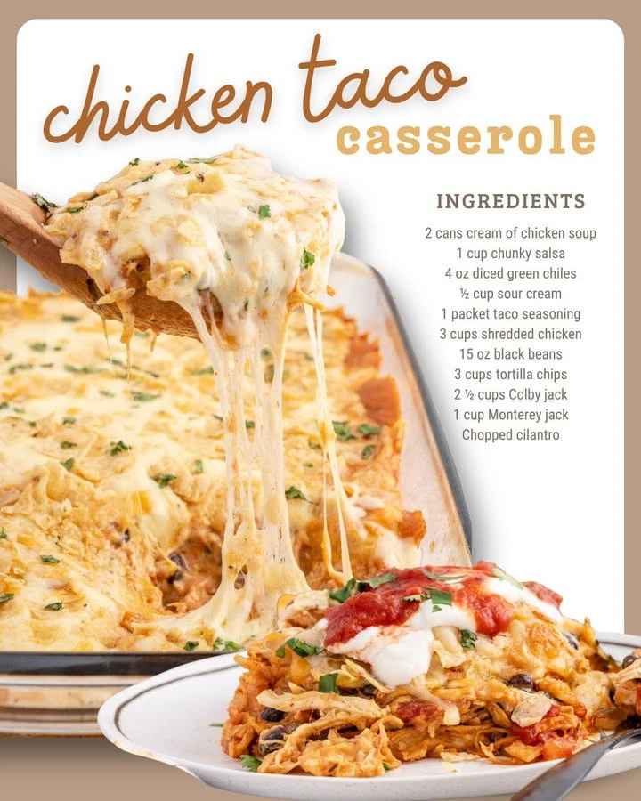 Delicious Chicken Taco Casserole with melted cheese and vibrant toppings