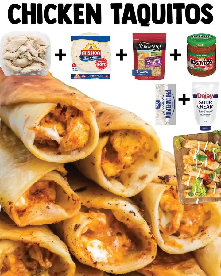 Delicious homemade Chicken Taquitos served with salsa and guacamole.