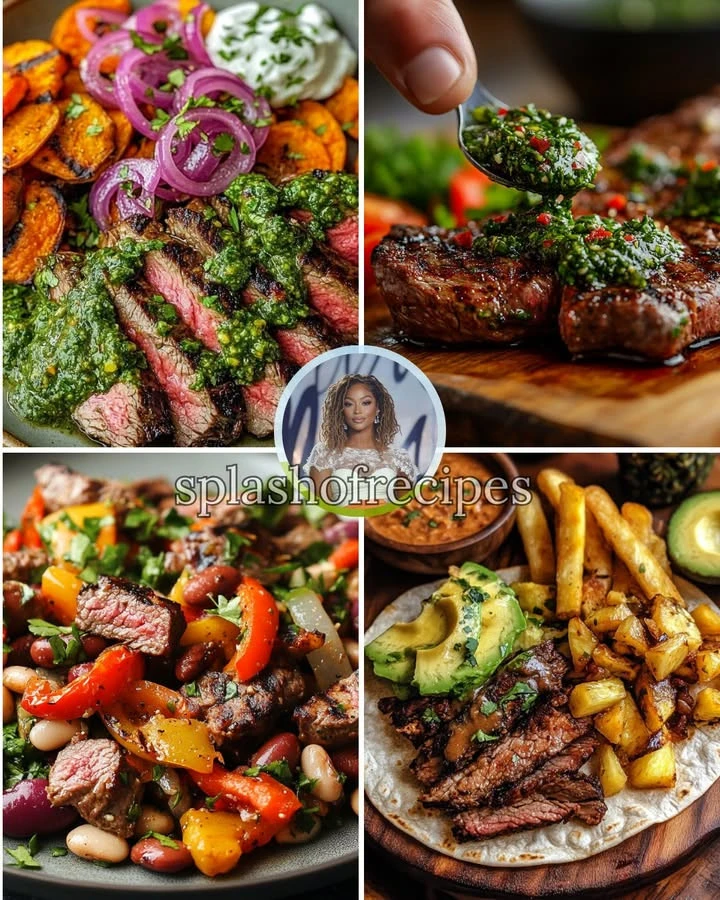 Chimichurri Steak served with a colorful rainbow loaded sweet potato
