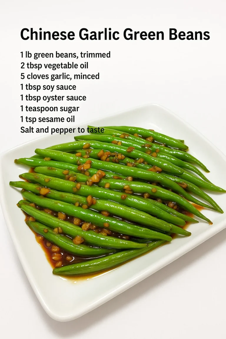 Plate of Chinese garlic green beans stir-fried with garlic and spices