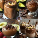 Chocolate Avocado Energy Smoothie in a glass with toppings