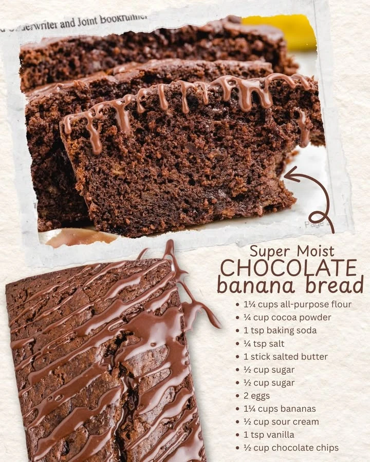 Delicious slice of moist chocolate banana bread with chocolate chips on top.