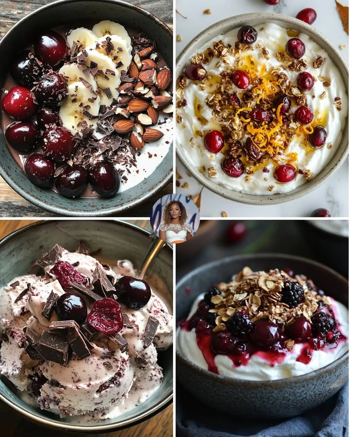 Delicious Chocolate Cherry Indulgence Bowl topped with fresh cherries and chocolate drizzle