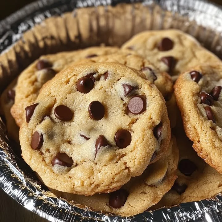 Freshly baked chocolate chip cookies on a cooling rack