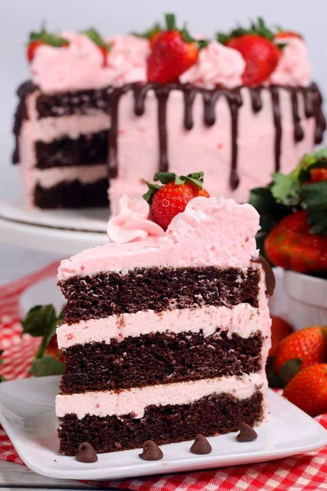 Chocolate Kahlua Cake with Strawberry Buttercream Frosting