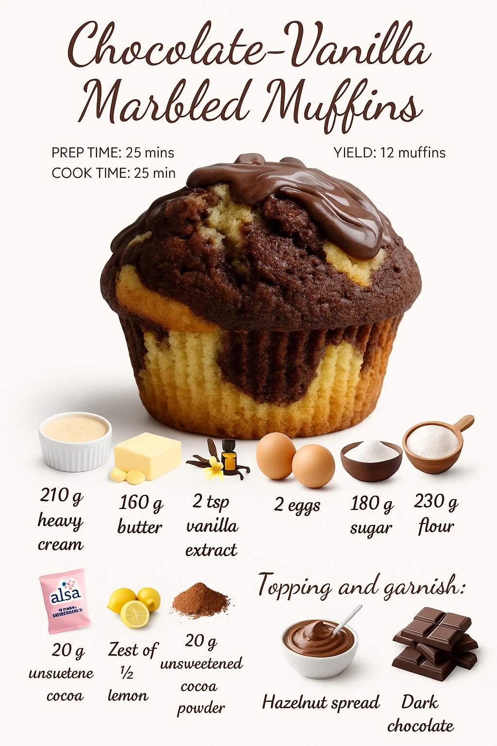 Delicious chocolate-vanilla marble muffins with a marbled pattern