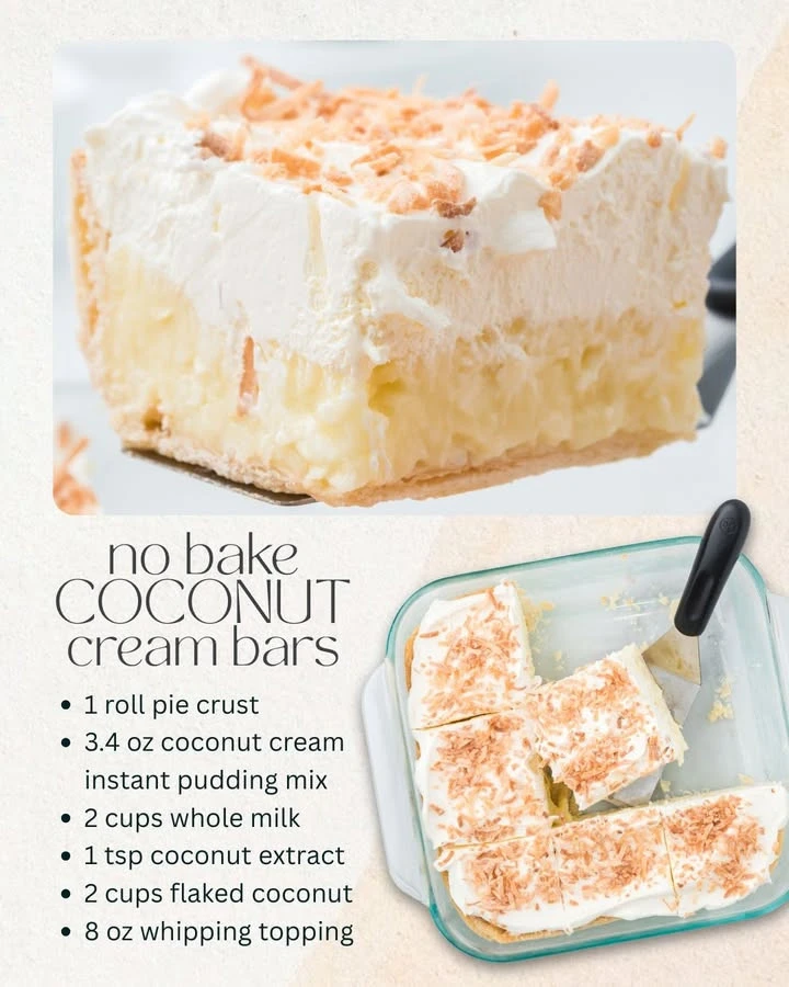 Delicious Coconut Cream Bars with a creamy texture and coconut topping