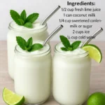 Refreshing Colombian Coconut Limeade served in a glass with lime slices