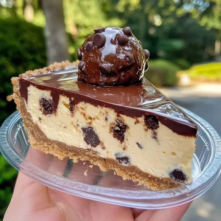 Delicious Cookie Dough Cheesecake topped with cookie dough bites