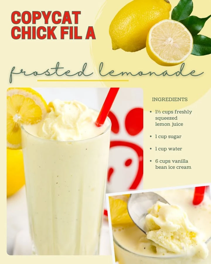Homemade Copycat Chick-fil-A Frosted Lemonade in a glass with a lemon slice