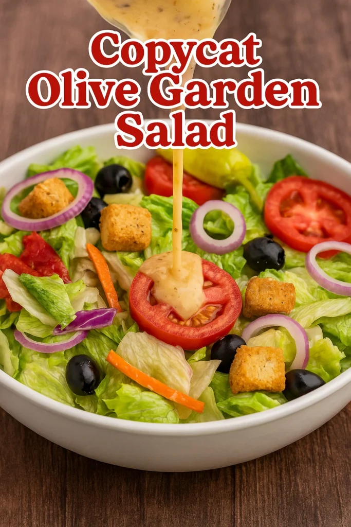Delicious copycat Olive Garden Salad prepared with fresh ingredients and dressing