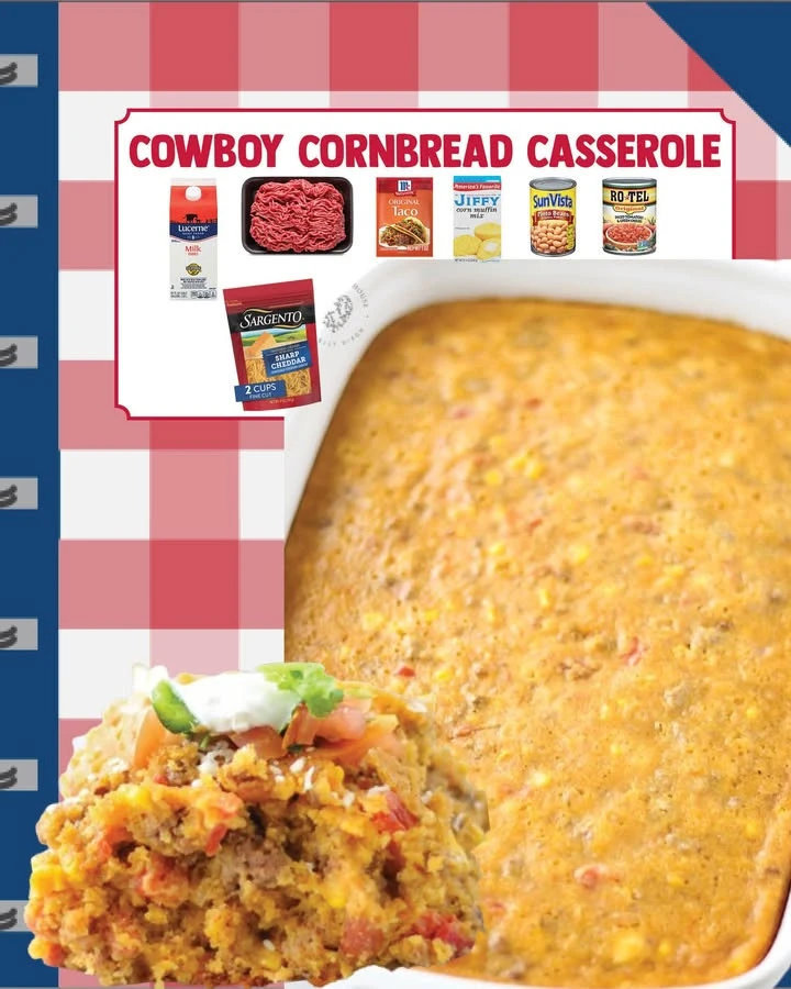 Baked Cornbread Taco Bake topped with cheese and fresh toppings
