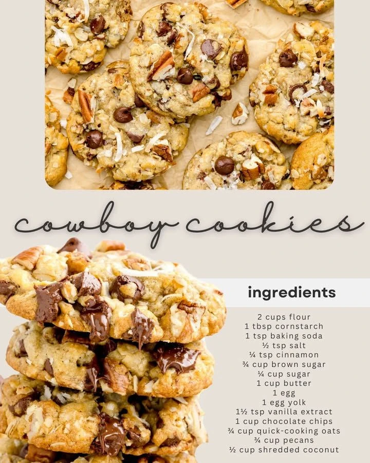 Delicious homemade Cowboy Cookies with oats, chocolate chips, and nuts.