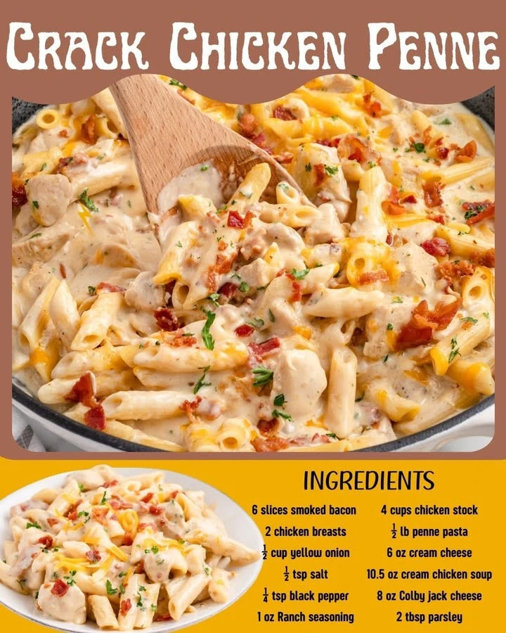 Creamy Crack Chicken Penne featuring tender chicken and pasta in a savory sauce.