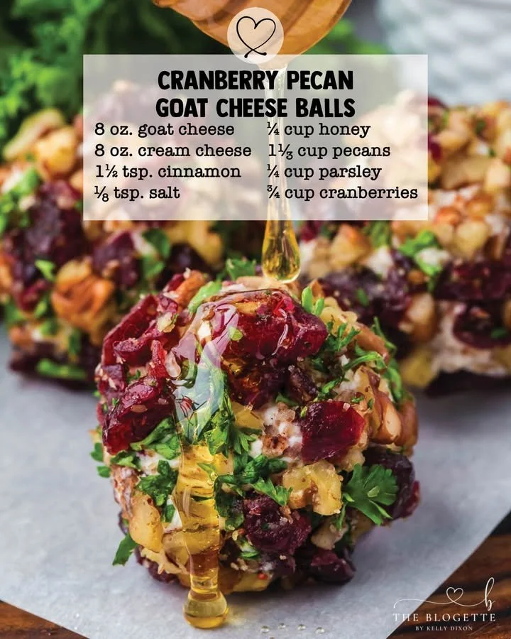 Delicious cranberry pecan goat cheese balls ready to be served as a snack.
