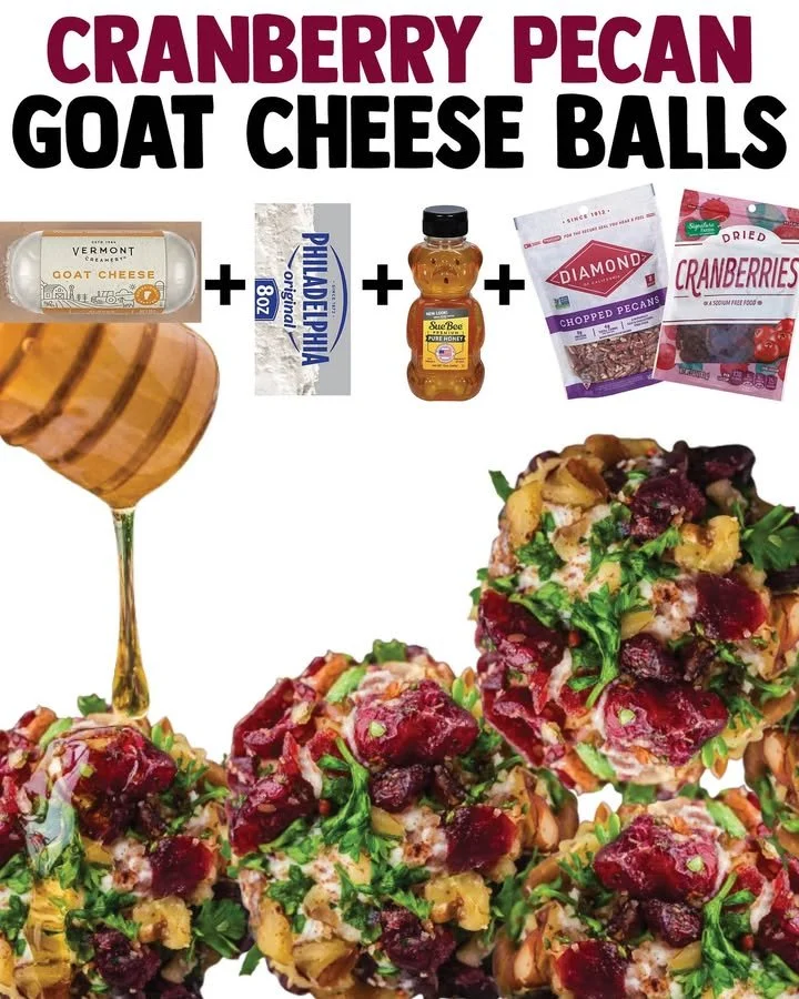 Cranberry pecan goat cheese balls served on a platter