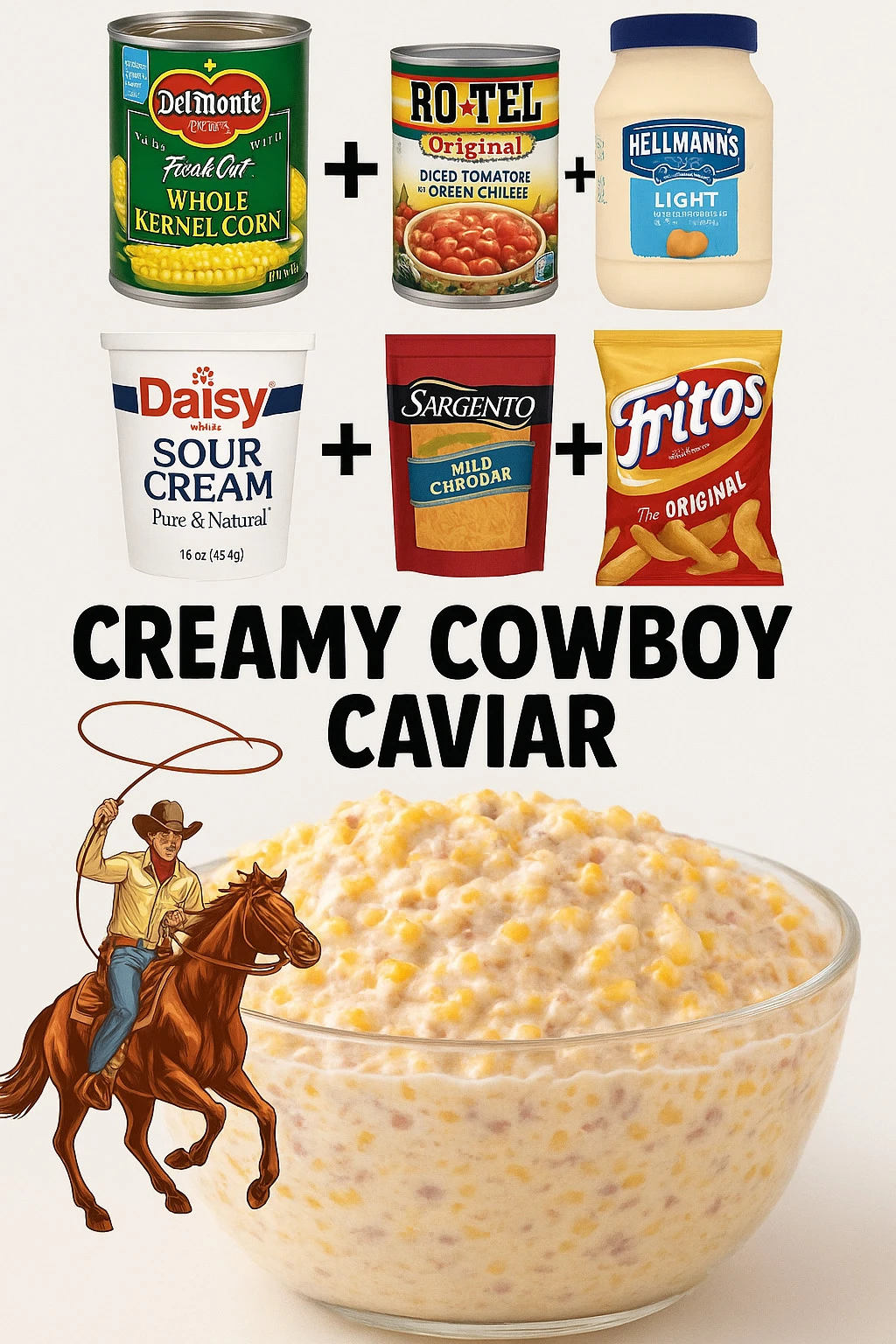 Creamy Cowboy Caviar dip served in a bowl with colorful vegetables