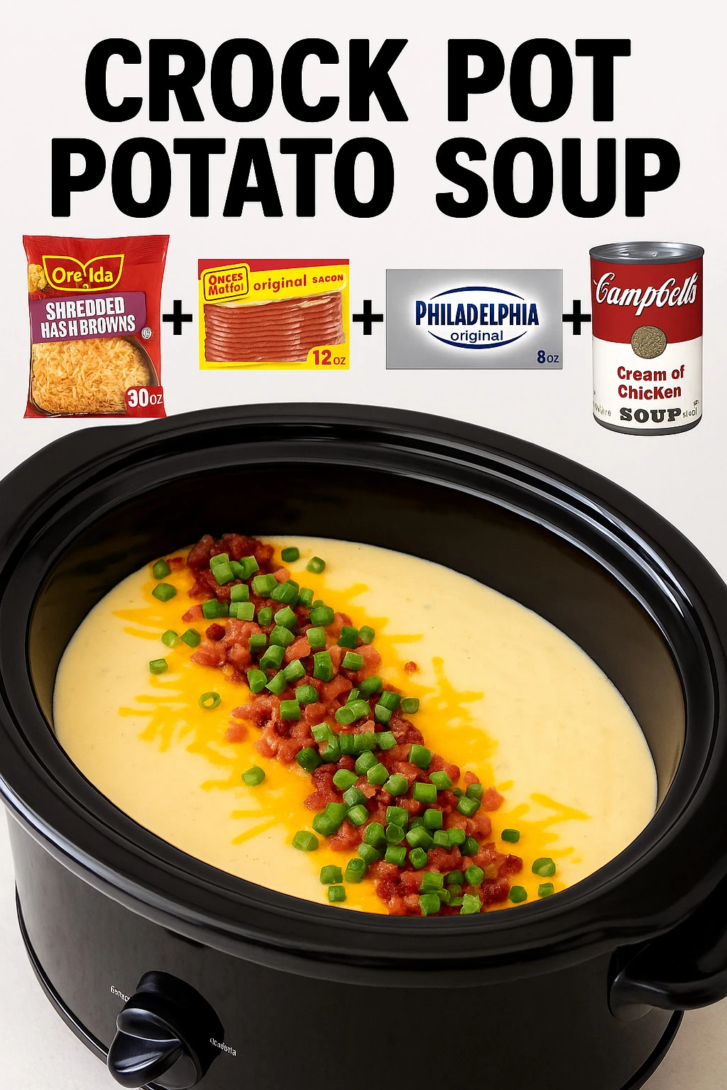 Delicious crock pot potato soup served in a bowl with fresh herbs.