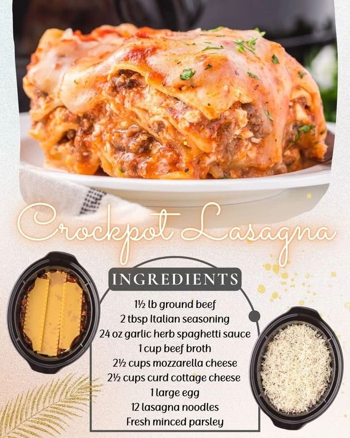 Delicious Crockpot Lasagna served with fresh herbs and cheese.