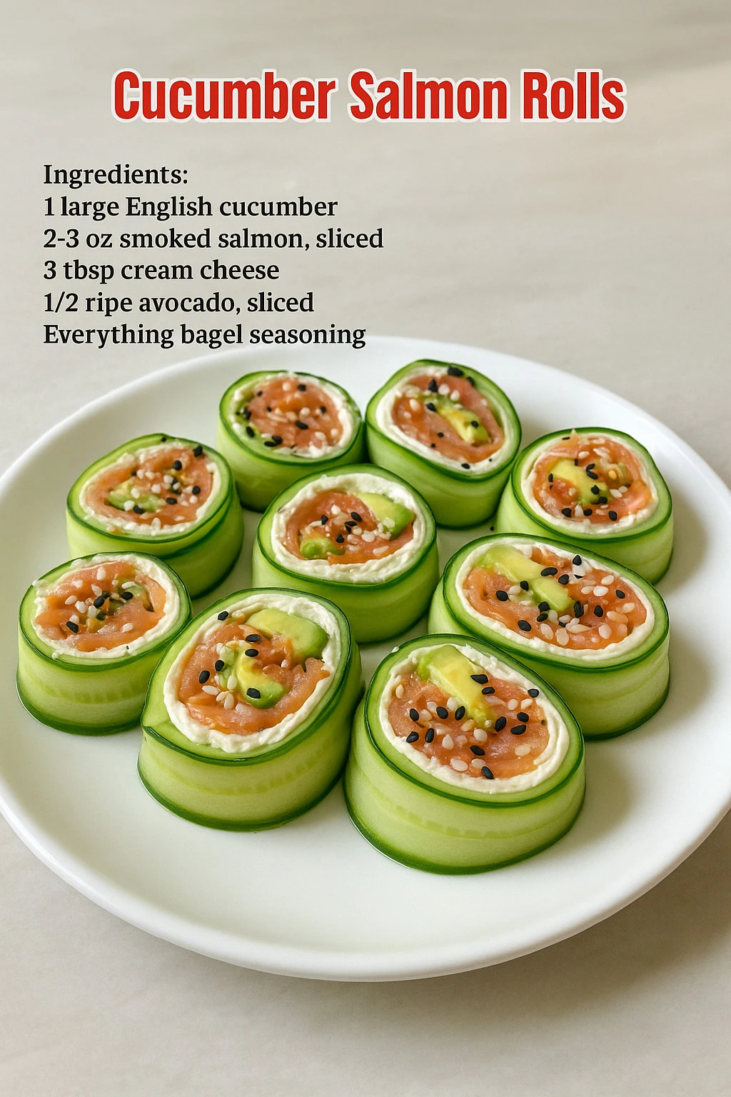 Delicious Cucumber Salmon Rolls served on a platter