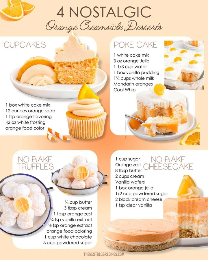 A variety of colorful cupcakes and desserts including poke cake and truffles.