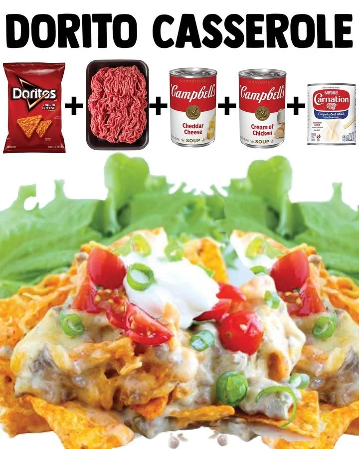 Deliciously cheesy Dorito Casserole topped with crunchy Doritos