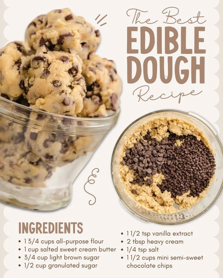 Bowl of edible cookie dough topped with chocolate chips