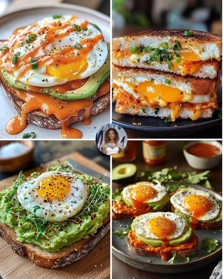 Delicious Egg and Avocado Sriracha Toast served on a plate