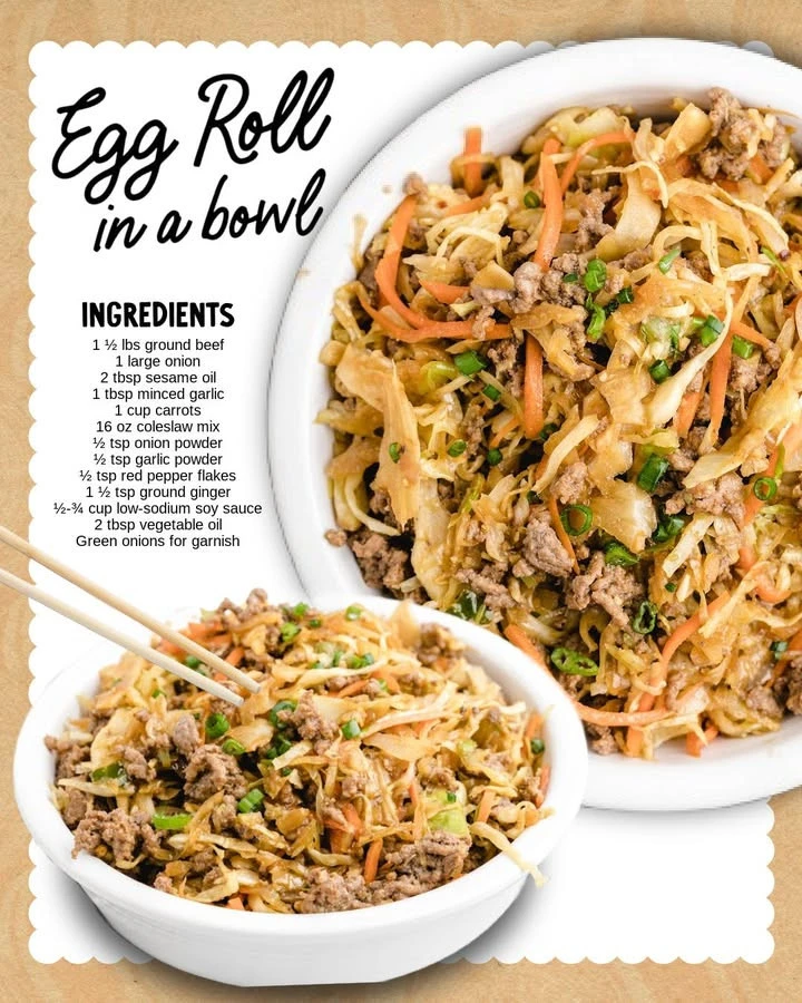 Delicious egg roll in a bowl with fresh vegetables and sauces