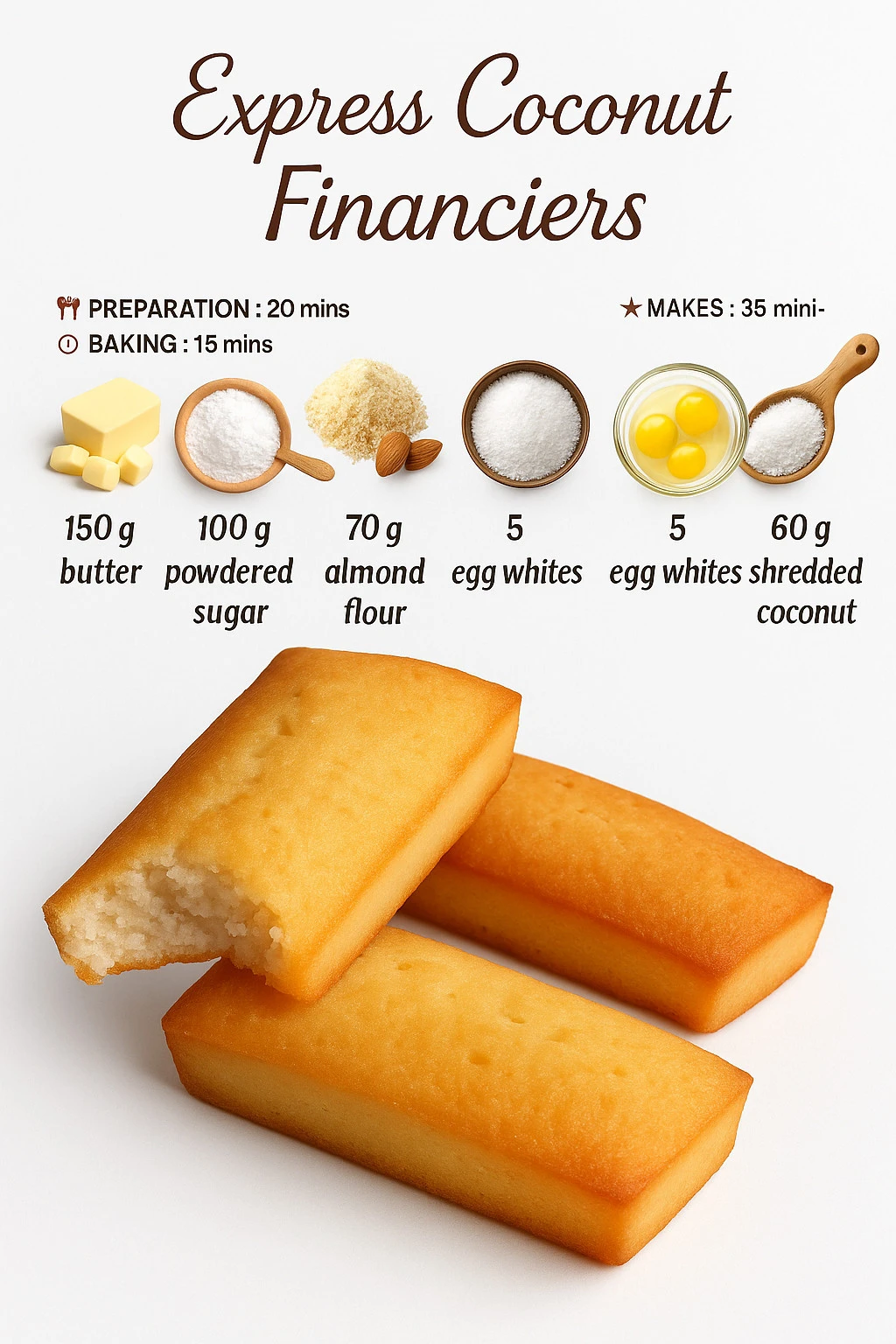 Financiers Express Coconut dessert featuring rich coconut flavor.