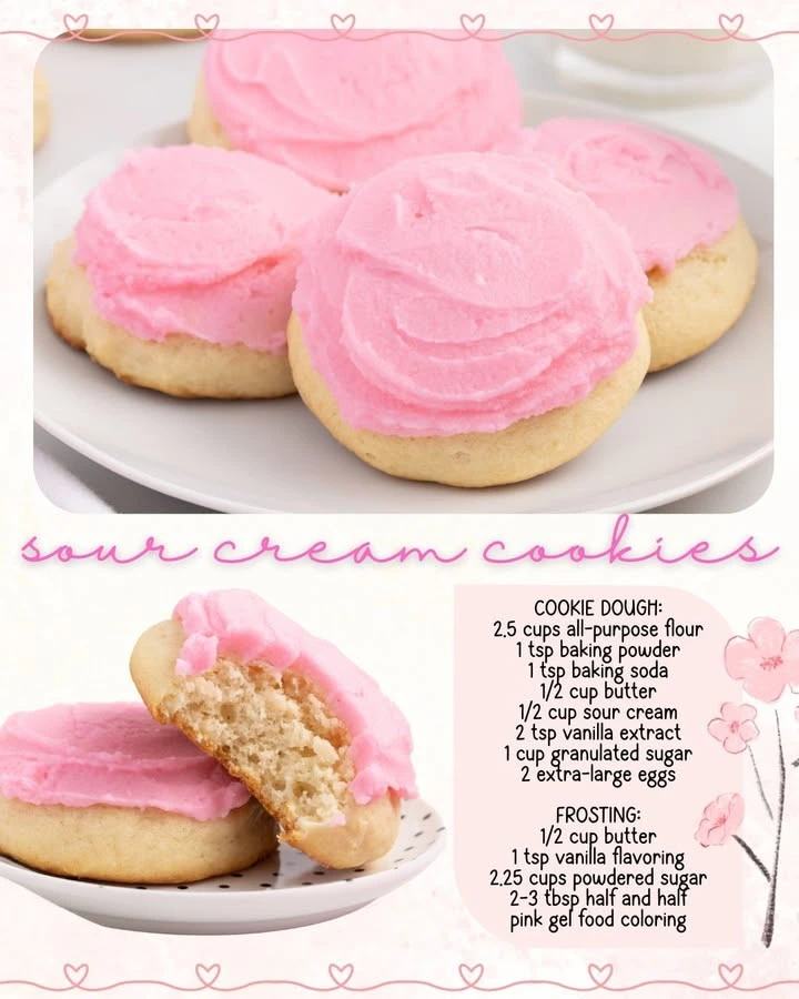 Frosted sour cream cookies decorated with colorful icing on a platter