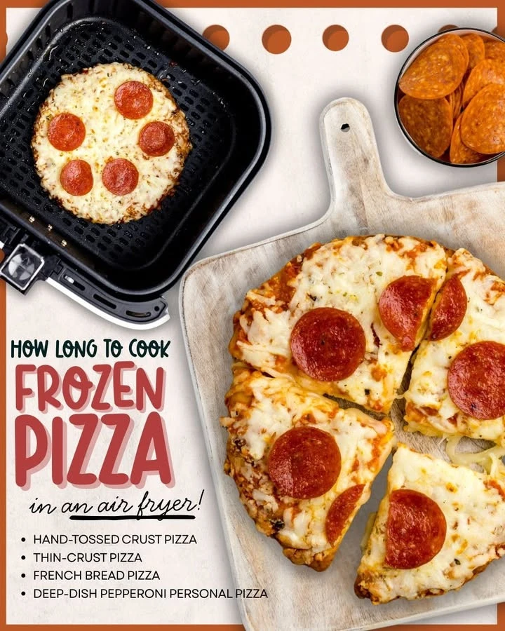 Air fryer cooking frozen pizza for a crispy, tasty meal