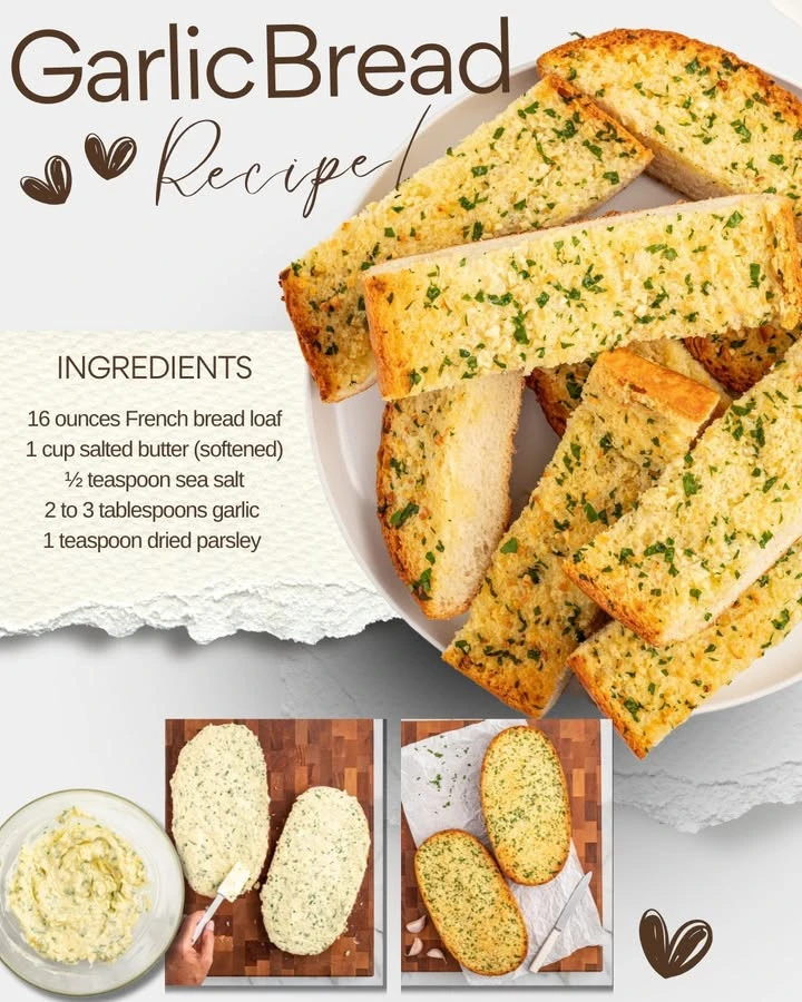 Delicious homemade garlic bread served warm with herbs and melted butter