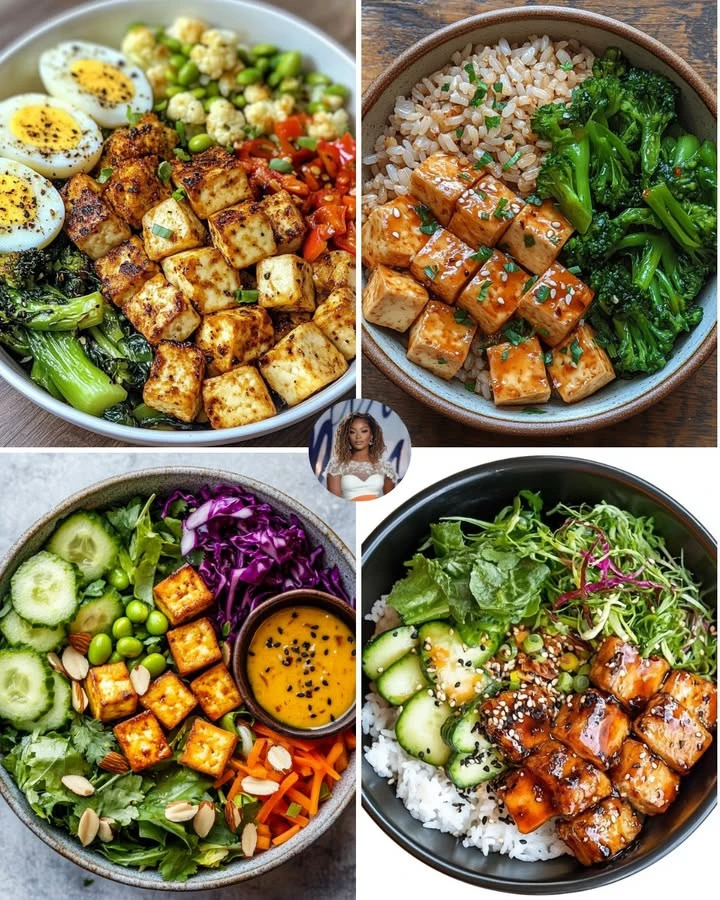 Delicious Garlic Lime Tofu served with Roasted Cauliflower on a plate.