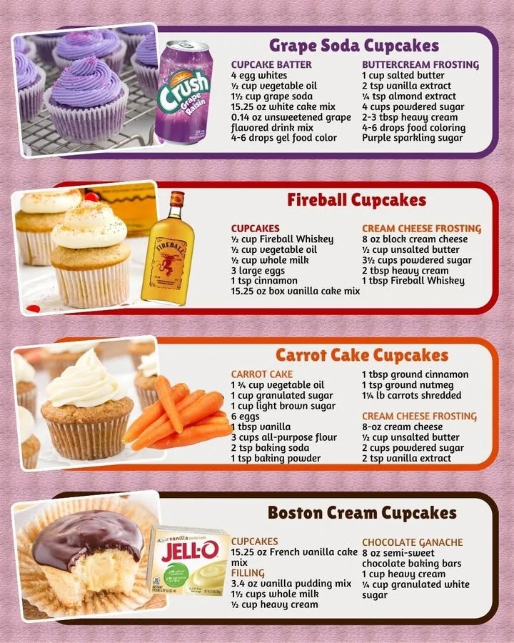 Delicious grape soda cupcakes topped with purple frosting and grape pieces.