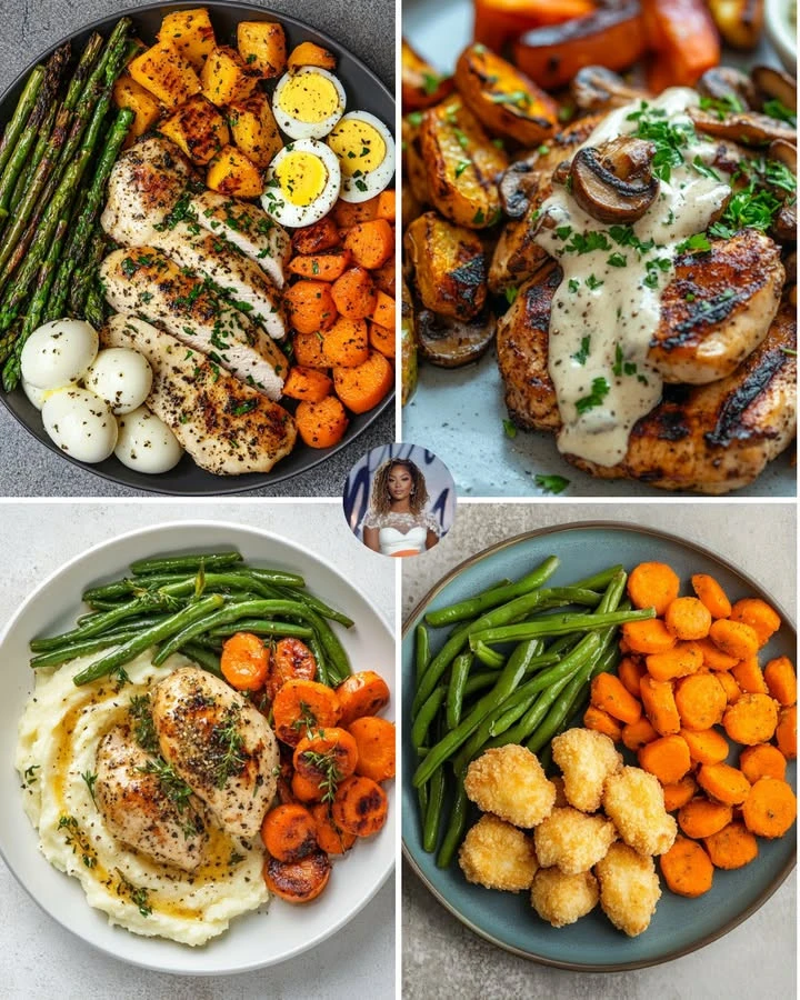Herb Butter Chicken served with roasted squash on a plate