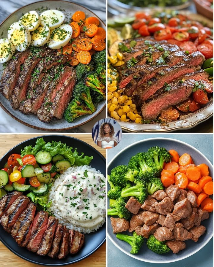 Delicious Herb Butter Steak served with roasted broccoli on a plate
