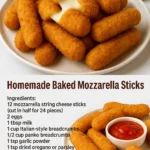 Homemade baked mozzarella sticks served with marinara sauce for dipping