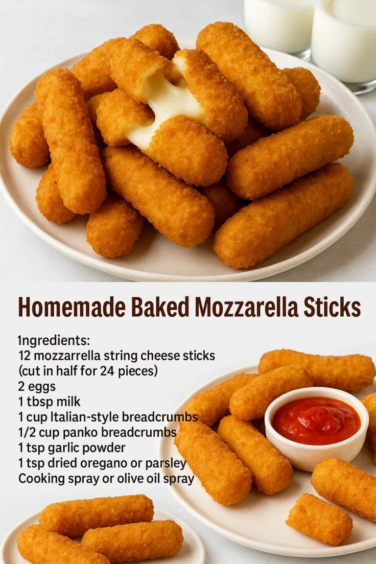 Homemade baked mozzarella sticks served with marinara sauce for dipping