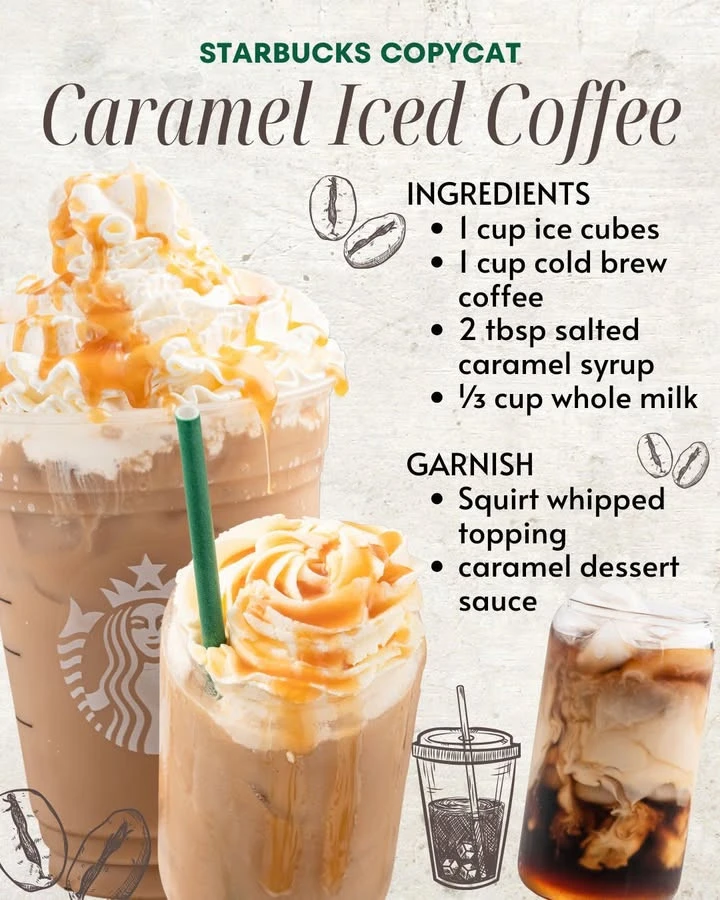 A refreshing glass of homemade caramel iced coffee topped with whipped cream and caramel drizzle.