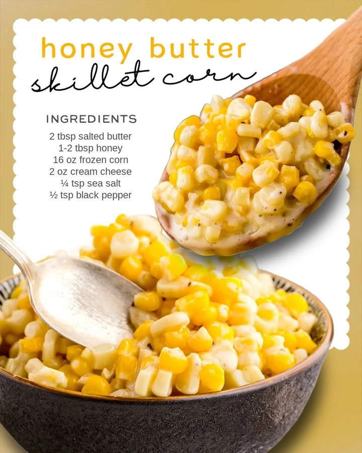Delicious honey butter skillet corn served in a cast iron skillet