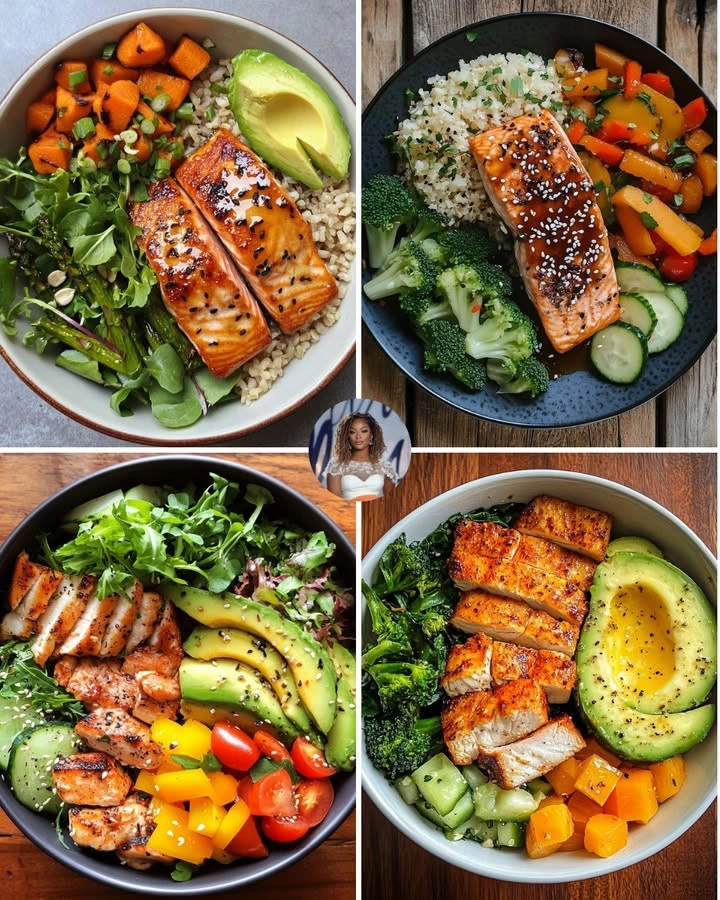 A delicious Honey Garlic Salmon bowl with brown rice and veggies