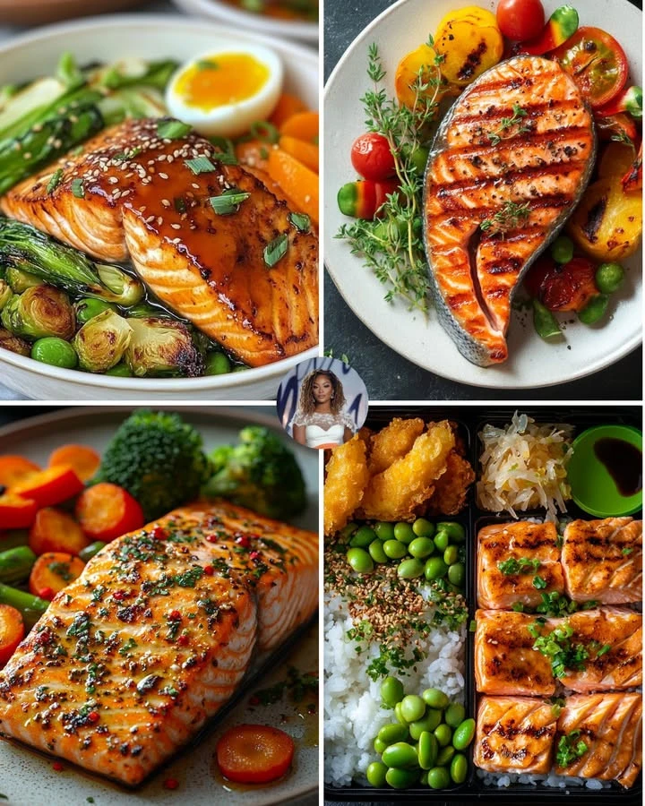 Honey Garlic Salmon served with roasted Brussels sprouts on a plate